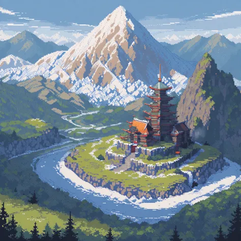 (masterpiece, best quality:1.2), pixel art,landspace,snow mountain