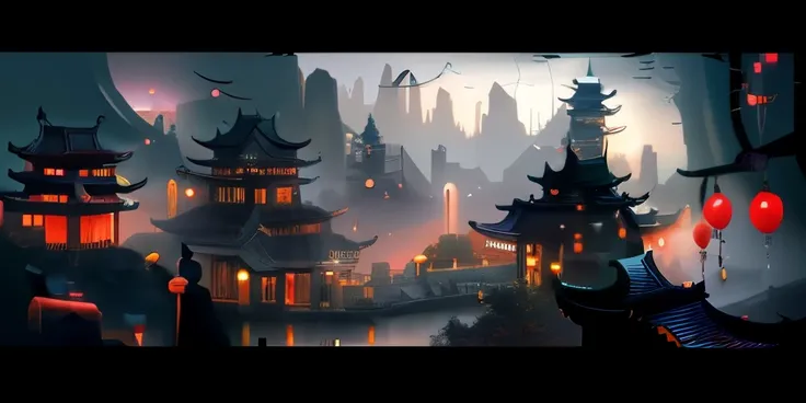 Images of Asian landscapes, chinese palace, Sky palace surrounded by lakes, winding chinese style corridor, look up at the city in the clouds, glazed tiles, Cornices, brilliant lights, Rainy night scene, With a dreamy, otherworldly visual style, look up, s...