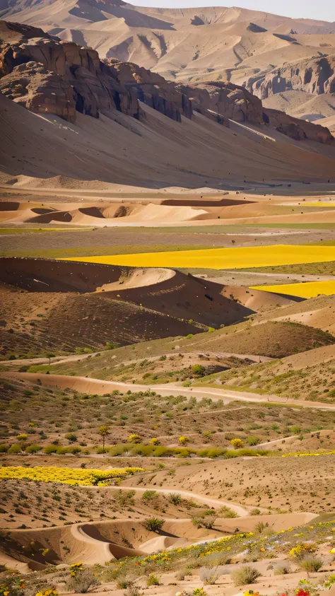 desert with lots of colorful flowers, 8k, high quality, close up 