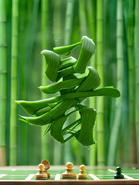 bamboo，Bamboo leaves，stream，cup，chess，Stone，water droplets，water droplets，detail，Rich