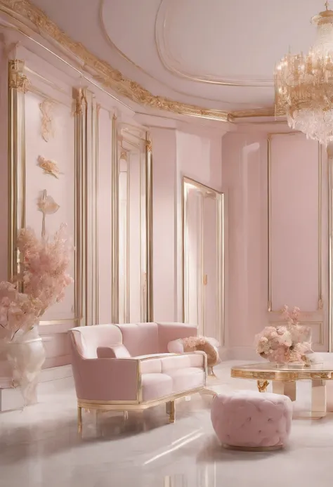 a creative masterpiece that captures the essence and mood of light, flirty, preppy beauty, clean and minimalistic, using very light pink and gold accents 