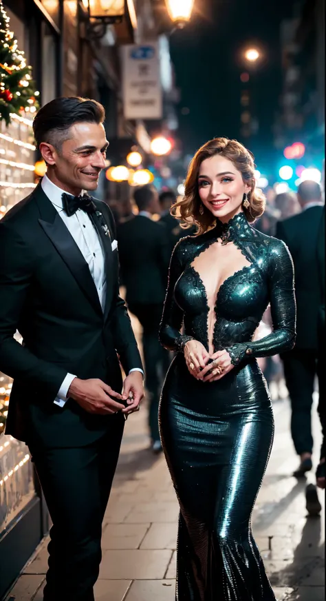 A lively photorealistic scene of a charity party, imbued with sincere emotions and humanity. Elegant high society ladies in luxurious evening gowns of various bright colors, their faces lit up with broad smiles and shining eyes expressing joy and enthusias...