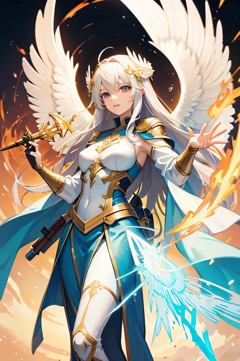 Make archangel Jophiel (female), holding a flaming sword, and is a commander of an Angelic Army