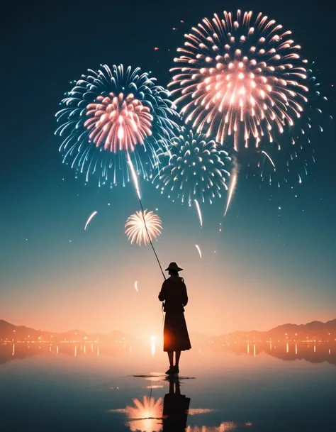 beautiful dancer&#39;s slender shadow on the ground，double exposure，give fireworks to the world，fisherman，lip print