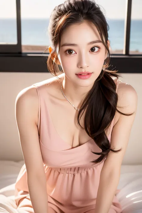 ((highest quality, 8K, masterpiece :1.3)), (realistic, Photoreal:1.4), sharp focus：1.2, 
Bright colors, professional level, shallow depth of field, 
20-year-old, (Half Japanese and half German woman), 1 person, A beautiful face with intelligence, 
Supple b...