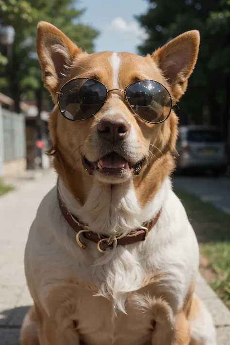 dog with sunglasses in summer 
