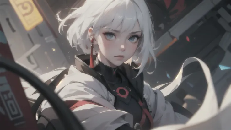 a closeup of a woman with white hair and a white mask, hermosa pintura de personajes, guweiz, obra de arte al estilo de guweiz, deidad de pelo blanco, por Yang J., Exquisite and epic character art., impresionante arte de personajes, por Fan Qi, por Wuzhun ...