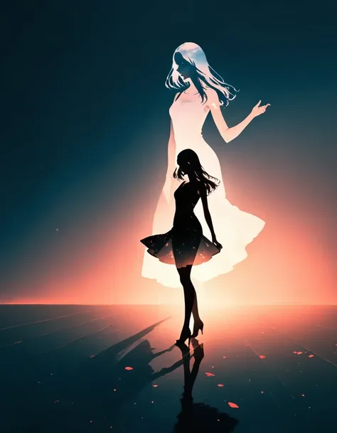 beautiful dancer&#39;s slender shadow on the ground，double exposure