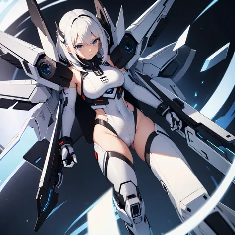 White hair cyborg girl on back with legs spread big 