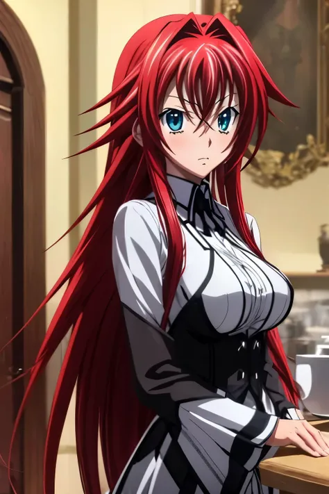 rias gremory como una gotica y cabello negro, ojos cafes