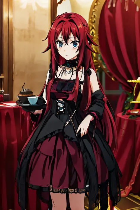 Rias Gremory como una  gotica y cabello negro, ojos cafes