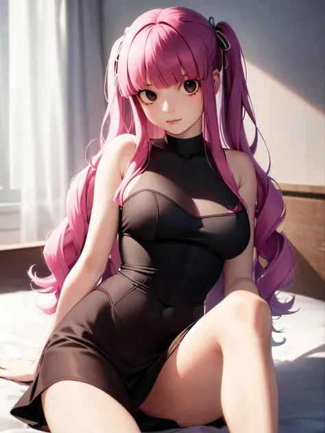 anime - style image of a woman in a black and pink outfit sitting on a bed, seductive anime girl, smooth anime cg art, photorealistic anime girl render, render of a cute 3d anime girl, guweiz, , cute anime waifu in a nice dress, 8k high quality detailed ar...