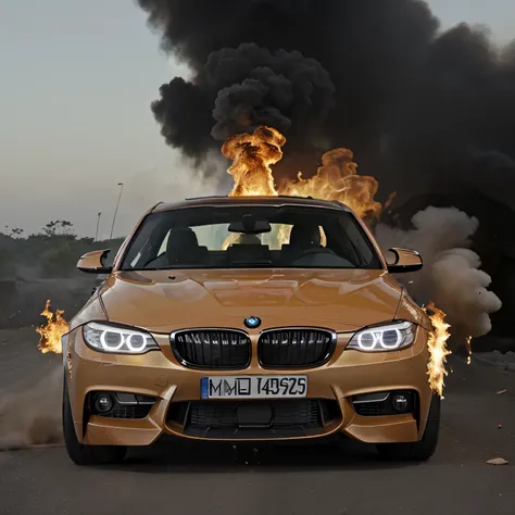 Carro BMW pegando fogo 