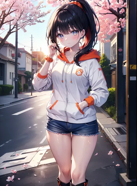 it&#39;s a good body, rikka takarada, black hair, blue eyes, long hair, orange scrunchie, scrunchie, wrist scrunchie,ponytail,sm...