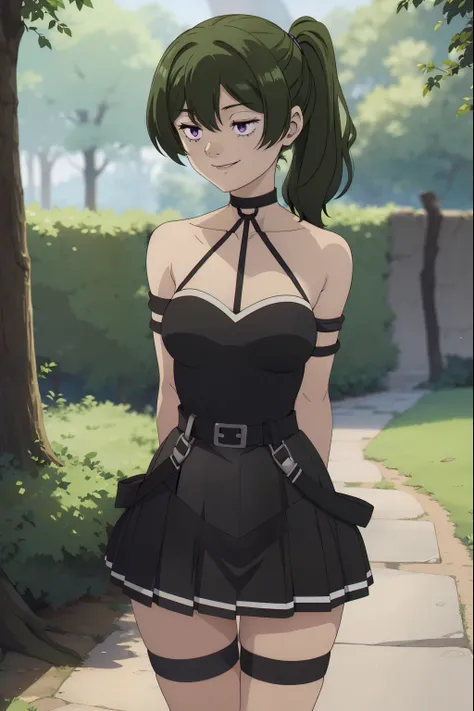 anime girl in a short dress with a bow and a choker, anime girl wearing a black dress,  in dress, cute anime waifu in a nice dress, seductive anime girl, anime moe artstyle, a sexy maid in a magical forest, smooth anime cg art, attractive anime girl, made ...