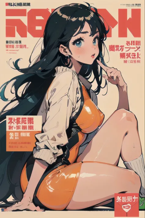 nsfw, beautiful anime-style girl, ,clean small surfaces,  (magazine cover:1.4),  ((From the side:1.5))、((close up of face)), (put your finger on your lips and stare)、(dynamic pose:1.3), Cute 1 girl, highest quality、ウルトラ - High resolution、High resolution、Hi...