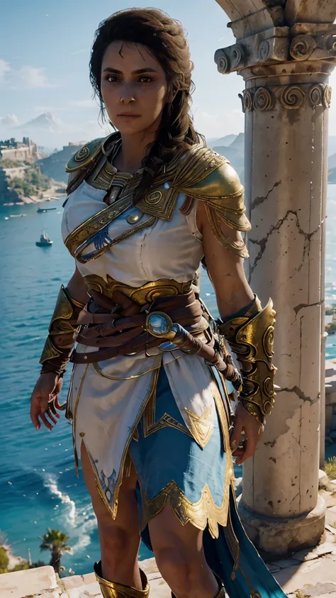 (best quality,ultra-detailed,realistic),portrait,((kassandra assassin's creed)),beautiful,confident,strong,warrior,goddess,breat...