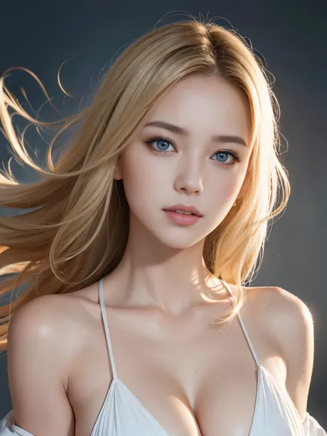 an ultra hot gorgeous european woman, wavy blonde hair floating in the wind, age 23, shes a playmate, men magazine model, shes the embodiment of winter. Perfect anatomy, Perfect eyes, perfect hands, perfect body, perfect hair, perfect breast, accurate, UHD...