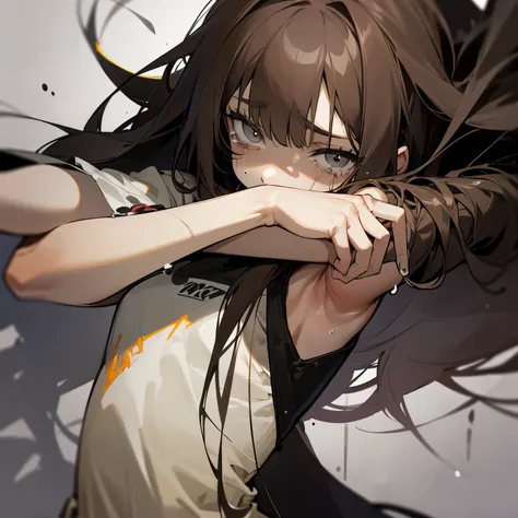 An arm with cuts ..lots of  cuts,(suicidal art...sad... painful)AN ARM WITH CUTS THAT LOOK BAD BAd....cuts BAD,tears sad,girl with long hair dark brown..tears... crying....grey eyes,the cuts on her arms are bleeding a tiny bit