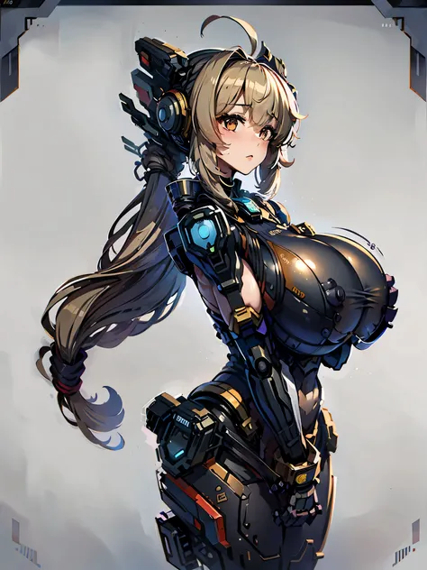 robot girl, humanoid robot, robot joints, very huge breasts