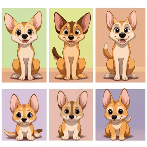 High-quality digital images depicting two adorable Chihuahua dogs in a charmingly animated Disney-style style. Estas ilustraciones muestran a los perros en poses juguetonas y expresiones alegres, with big, bright eyes that capture the sweetness and innocen...