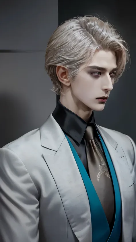 a close up of a man in a suit and tie looking off to the side, delicate androgynous prince, beautiful androgynous prince, handsome guy in demon slayer art, anime handsome man, anime portrait of a handsome man, xqc, handsome stunning realistic, high quality...