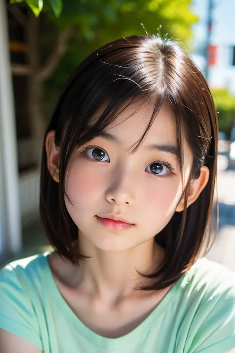 (beautiful 12 year old japanese female), cute face, (deeply carved face:0.7), (freckles:0.6), soft light,healthy white skin, shy...