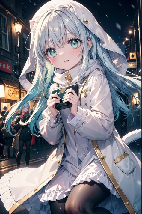 index, index, (green eyes:1.5), silver hair, long hair, (flat chest:1.2),cat ear,cat tail,blush,smile,open your mouth,gray handb...