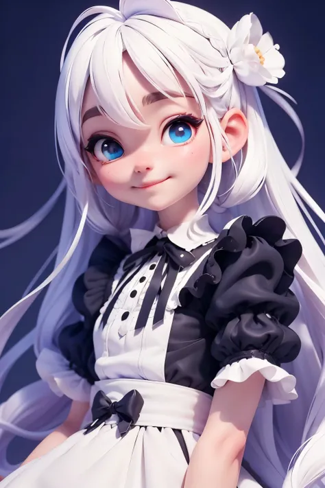  Alice in Wonderland, maid clothes black color, clothes maid black color, sweet girl, exquisite eyes, white hair, delicate smile, simple white background