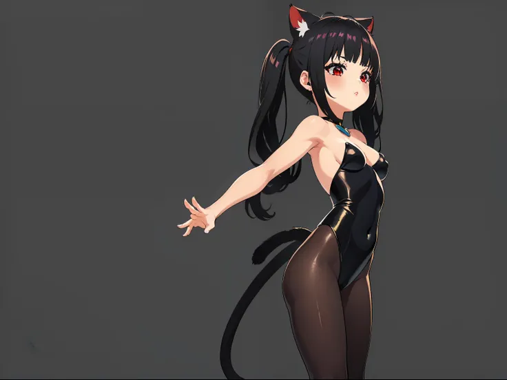 (((,((long hair slightly wavy slightly past the shoulders, black bangs, small black pigtails on the sides, cute cat ears, beautiful thin red eyes)),)) ((De Darkstalkers)) (((enormes tetas))) 8K,((cuerpo completo))(((amazing tits)))caliente, hermosa,((Quema...