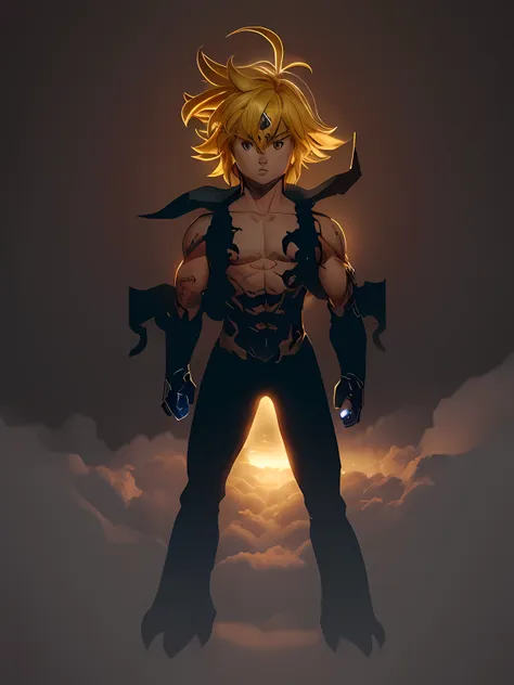 meliodas, at his high level of power, manga, demon mark, dark air, supreme grandeur, destroyed scene, assault mode