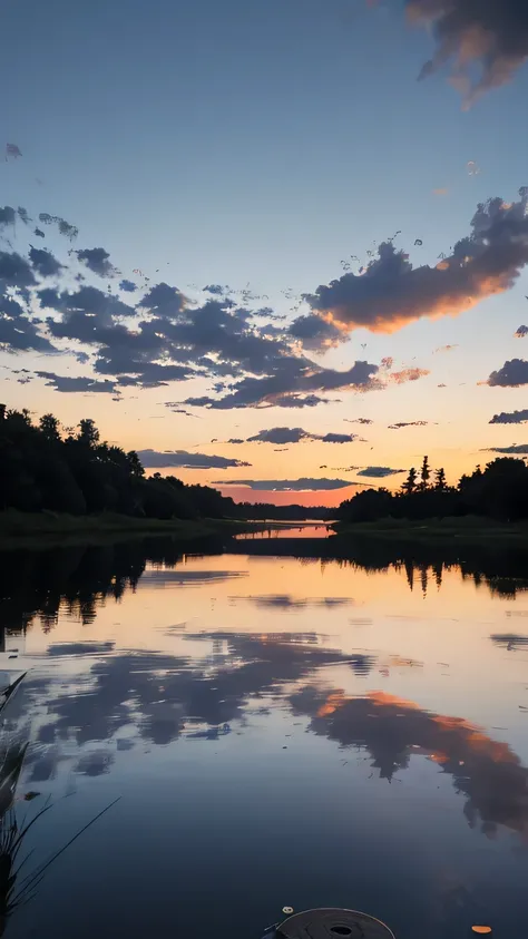 Evening Pond, sunset sky