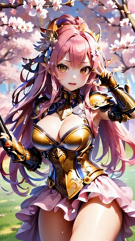 masterpiece、high resolution、highest quality、4k、(((whole body)))、1 beautiful girl、real anime、warrior goddess、((桜の花のようなarmor、ビキニar...