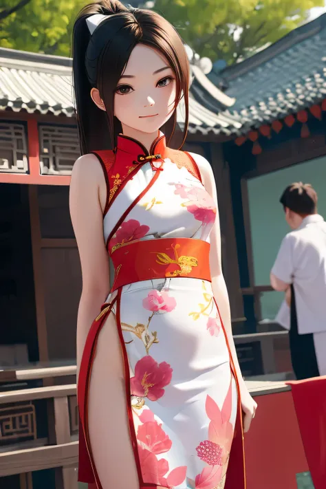 A girl wearing a cheongsam during the traditional Chinese Spring Festival