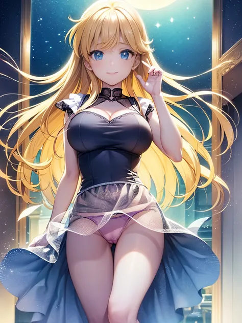 1 girl, light smile, shiny skin, highest quality, table top, (game CG:1.4), NSFW, detailed beautiful face and eyes,big breasts、small area see-through lingerie, sailor venus, I could feel the fight, Severe, cowboy shot、big and full breasts、full moon night、b...