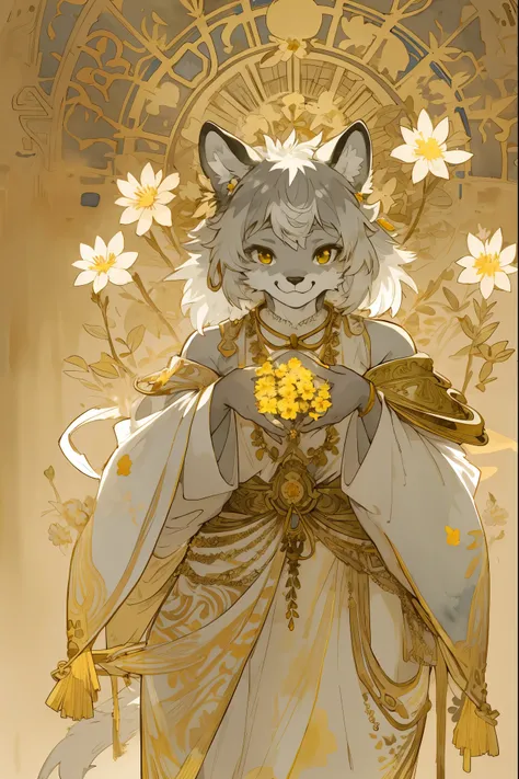 (furry art, uploaded on e621)monochrome, watercolor, highres, top quality, best quality, paid reward available, High-quality illustrations by Alphonse Mucha, unparalleled masterpiece, perfect artwork, absurdres, 1girl, kemono, furry, detailed body fur, ani...