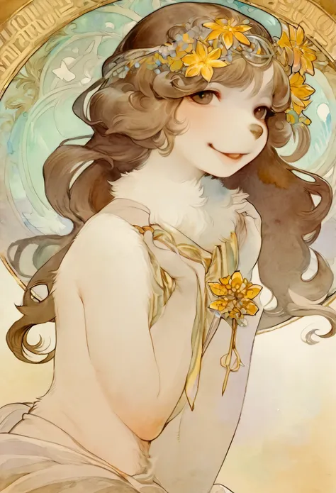 (furry art, uploaded on e621)monochrome, watercolor, highres, top quality, best quality, paid reward available, High-quality illustrations by Alphonse Mucha, unparalleled masterpiece, perfect artwork, absurdres, 1girl, kemono, furry, detailed body fur, ani...