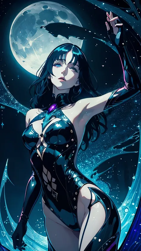 Harry Clarke, Don Ivan Punchatz, Surreal, mysterious, strange, fantastical, fantasy, Sci-fi, Japanese anime, swimming in the night, transmittance, reflection, and osmotic pressure of moonlight, beautiful girl in school swimsuit, perfect voluminous body, we...