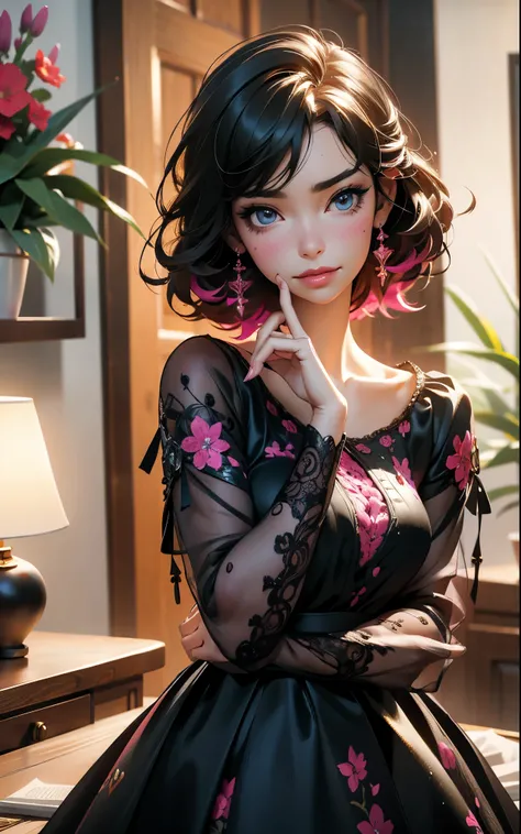 pink dress, smile, highres,sharp focus,(ultra detailed,extremely detailed),(photorealistic artwork:1.37),(extremely detailed CG unity 8k wallpaper),(((vibrant colors,vibrant theme))),(intricate),(masterpiece),(best quality),artistic photography,(photograph...