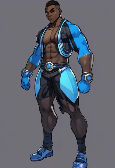 Black dude with Blue character design but with buff body