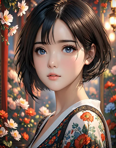 {masterpiece},{best quality},{1 girl}, Lovely, Astonishing, Beautiful and delicate eyes, black eyes, short hair, black hair,fine details,depth of field,Extremely detailed CG,The original, Very detailed wallpaper,Upper body, looking at the audience