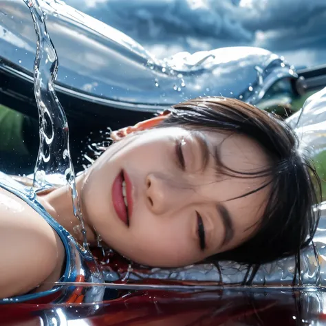 (highest quality、super detailed、realistic:1.37)、１beautiful young japanese woman、lying on your back、(((close your eyes:1.5)))、(((...