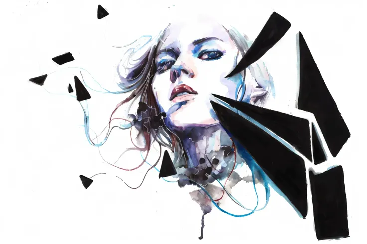 there is a drawing of a woman with a broken face, agnes cecile, a beautiful artwork illustration, inspired by Dustin Nguyen, exquisite digital illustration, painterly illustration, expressive beautiful painting, by Dustin Nguyen, intense watercolor, contem...