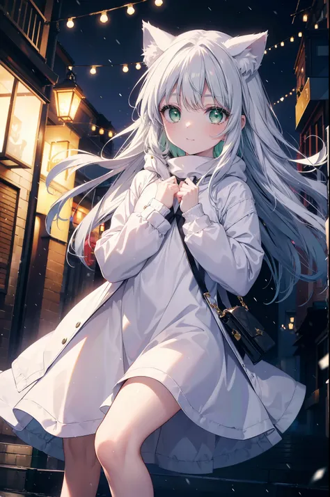 index, index, (green eyes:1.5), silver hair, long hair, (flat chest:1.2),animal ears　cat ear,animal tail　cat tail,blush,smile,op...