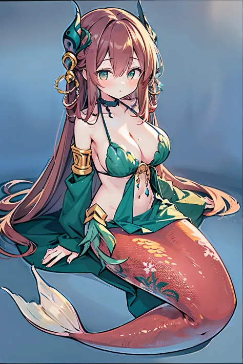 masterpiece, best quality,a female,big breasts,Mermaid,full-body shot,charming face(kawaii, charming,soft)