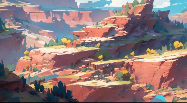 there is a painting of a mountain with a valley in the background, ross tran. scenic background, painterly concept art, digital ...