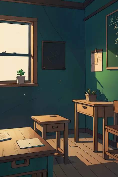 In the neat and tidy classroom, devoid of windows and occupied by absolutely nobody, the 1080:1920 pixel ratio illuminated the high-detailed surroundings with studio lighting. The anime-style setting emphasized the cleanliness of the room, filled with intr...