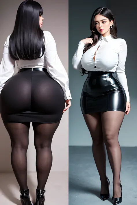 A curvaceous, cute and skinny super large biggest thick ass realist secretary , dressed in a tight-fitting skirt that hugs her voluptuous large  and thick hips and round huge ass behind. perky breasts, which are just barely contained within the constraints...