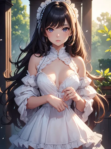 (high quality,masterpiece,4k,8k,16k),cute girl,bust,medium chest,lolita dress,smooth skin,silky hair,vibrant colors,dreamy lighting,shiny girden,subtle details,intense gaze,revealing expression,porcelain-like complexion,graceful pose,gentle atmosphere,pure...