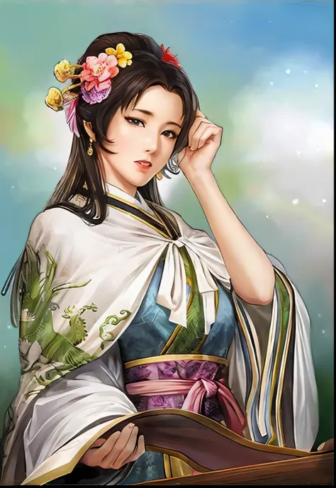 Woman in kimono holding fan looking at camera, beautiful figure painting, beautiful fantasy queen, ((beautiful fantasy queen)), chinese princess, palace ， A girl wearing Hanfu, author：Yang Jie, japanese goddess, Beautiful charming anime woman, Inspired by ...